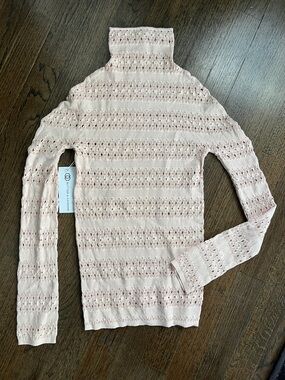 Butter & Cayenne. Light Peach super Stretch Open Knit Turtleneck